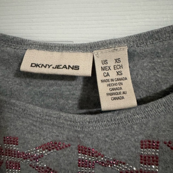 DKNY Gray Tank Top with Pink Rhinestone Logo Y2K - Picture 2 of 4